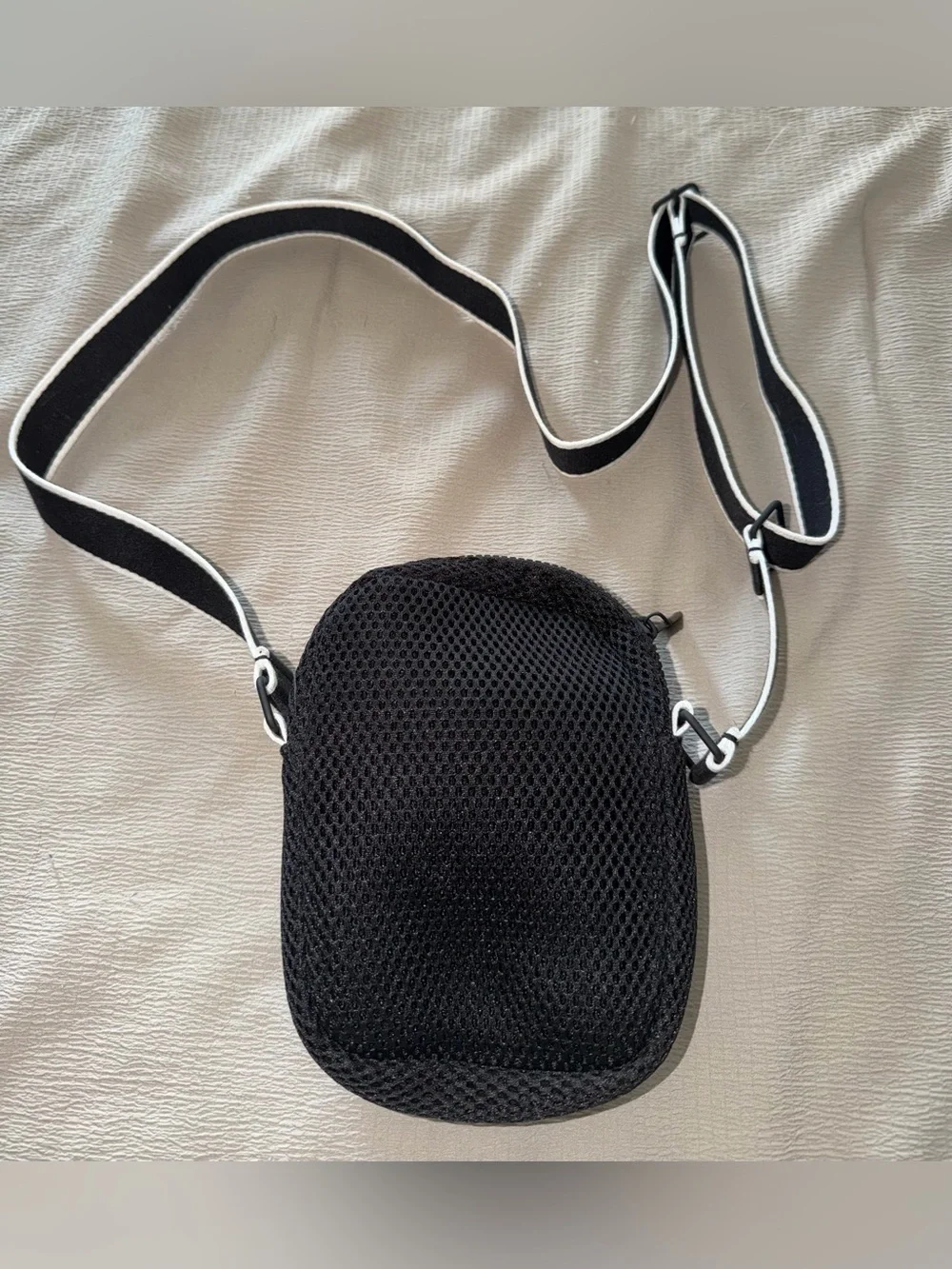 VSX Black Mesh Crossbody Shoulder Bag with Striped Strap